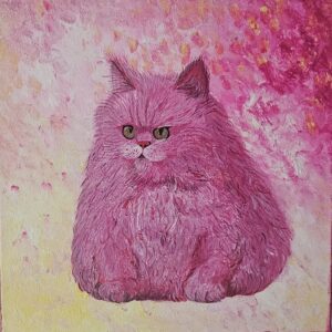 Grumpy pink fluf cat